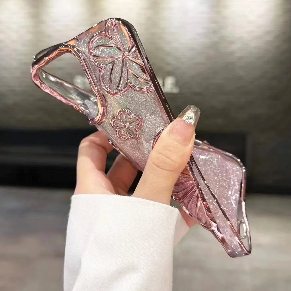Glitter Plating Retro Leaking 3D Oil Painting Flower Anti-fall Phone Case for iPhone 11 12 13 14 15 16 17 Pro Max Back Cover