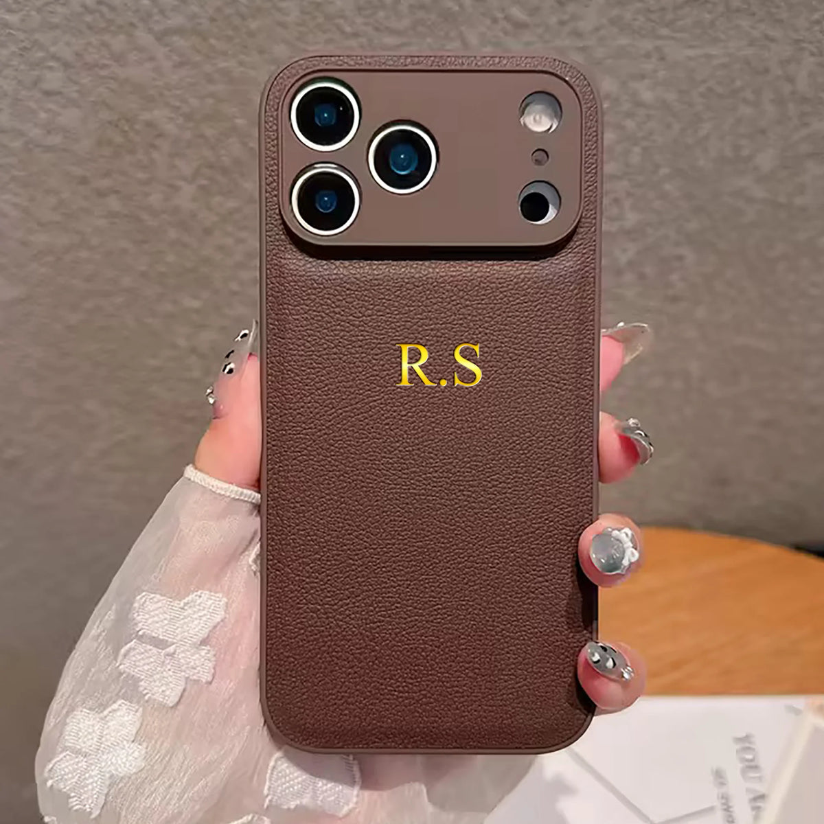 Personalized Name Faux Leather Phone Case For iPhone 17 16 15 14 13 Pro Max Plus Air Custom Initials DIY Hot Gold Foil Stamping