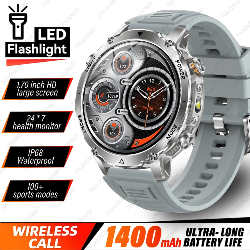 Brand+TANK Ultra 1400mAh Big Battery Smart Watch Men GPS Path Sport Flashlight BT Call Waterproof Outdoor Military Smartwatches