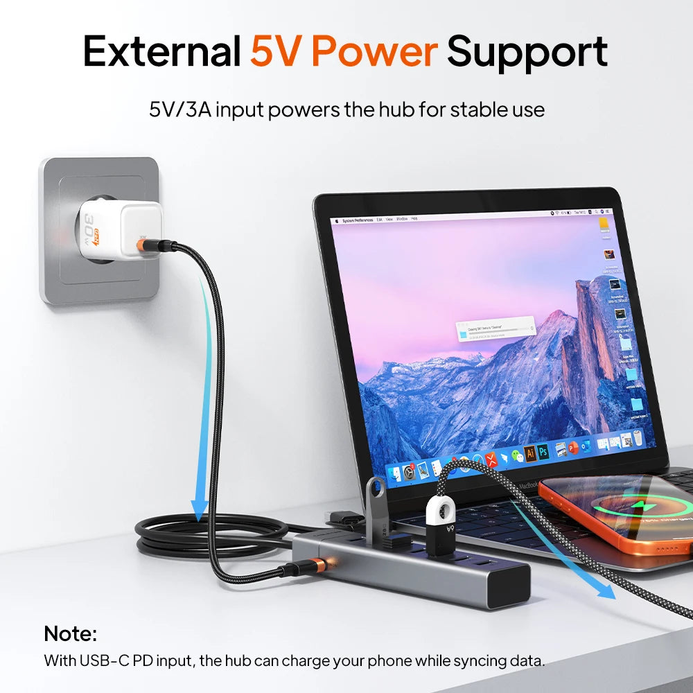 CABLETIME 7 IN 1 USB A Hub USB C HUB USB 3.0 5Gbps Fast Data Transfer Aluminum Durable Shell for Laptop Mac TV Hard Drive C HUB