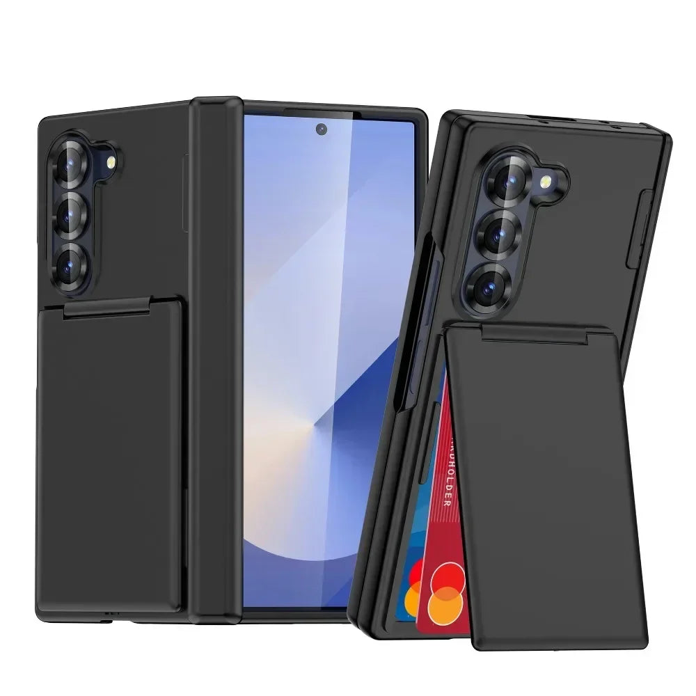 Luxury Flip Kickstand Phone Case For Samsung Galaxy Z Fold 7 6 Fold7 Fold6 5G Folding Bracket Matte Cover with Card Holder