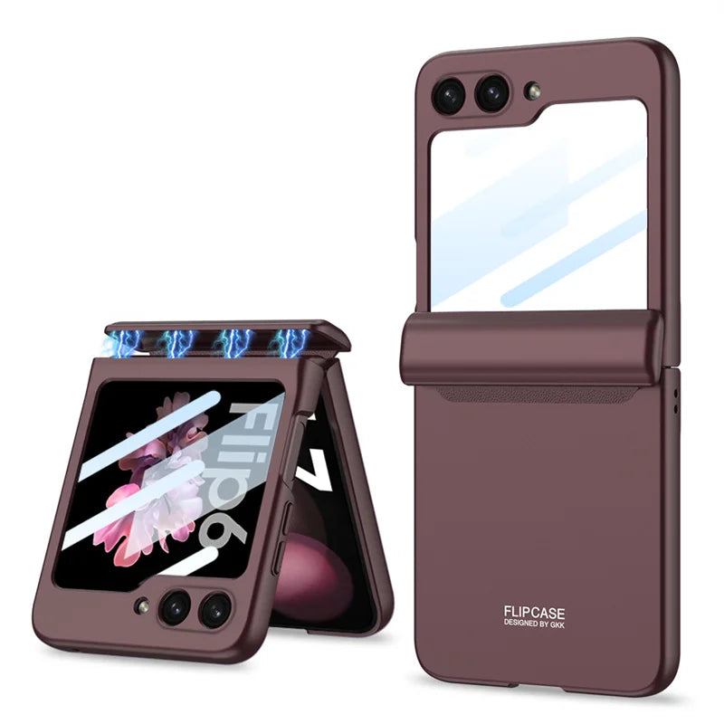 Magnetic Hinge Protection Hard PC Phone Cover for Samsung Galaxy Z Flip 8 7 6 5 4 5G Case Shockproof with Small Screen Protector