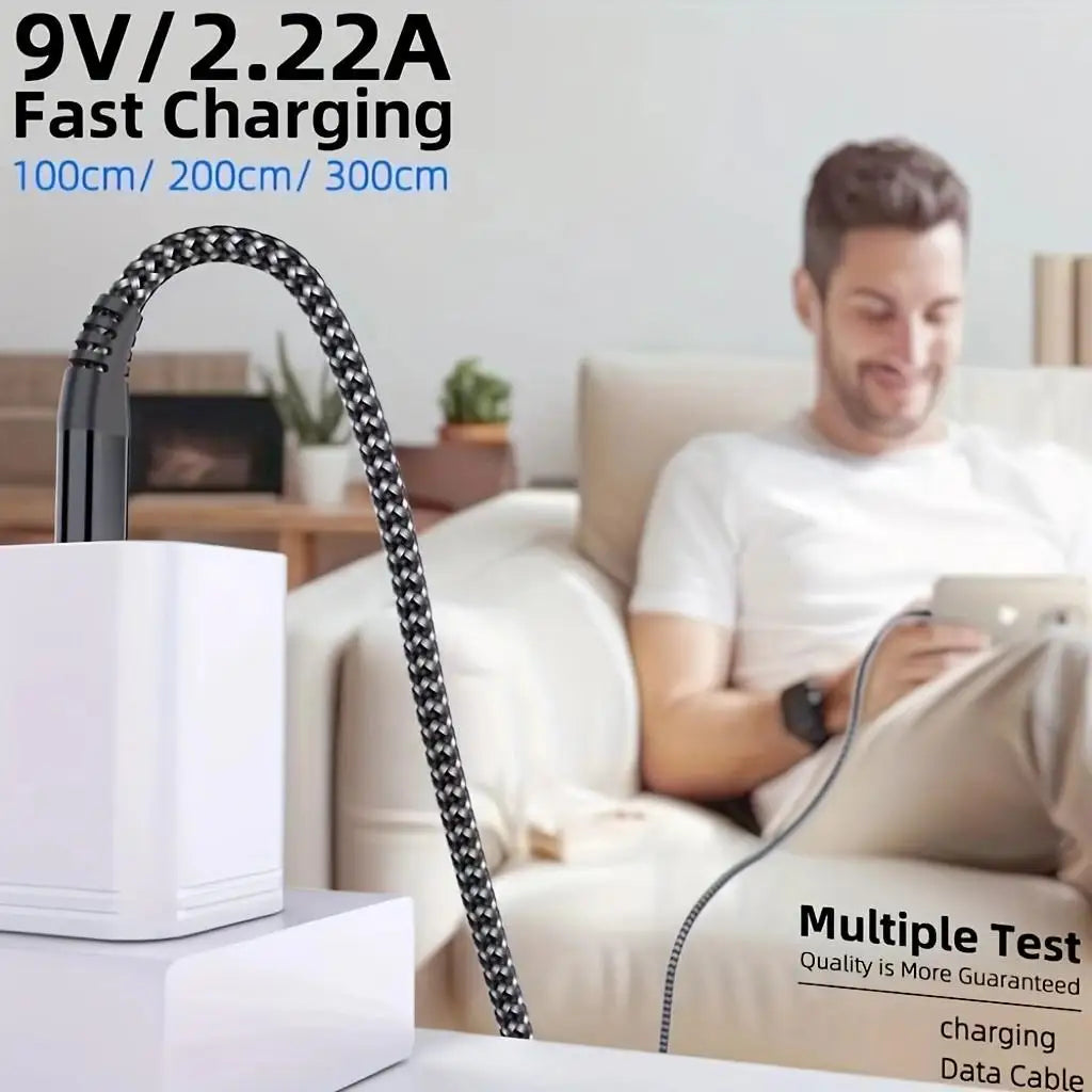 LAIHONEN 1/3PCS Black/Silver USB-C to Lightning Cable 3.3/6.6/10FT, Fast Charge Braided, For iPhone 14-7 Pro Max iPad & More