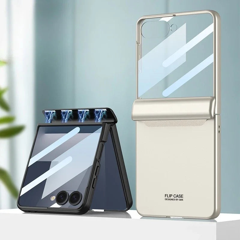 Hinge Protection Magnetic Hard Shell Phone Case for Samsung Galaxy Z Flip 8 7 6 Flip7 Flip6 with Tempered Film Protector Cover