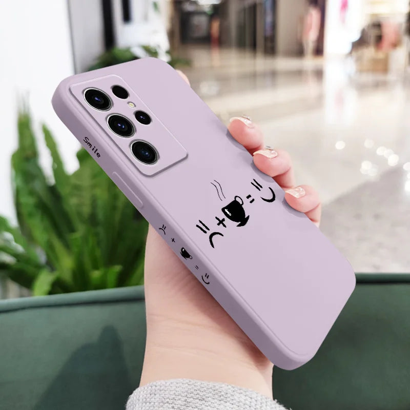Smiling Face Coffee Phone Case For Samsung Galaxy S25 FE S24 S23 S22 S21 S20 S10 S10E Ultra Plus FE Note 20 Ultra Plus Cover