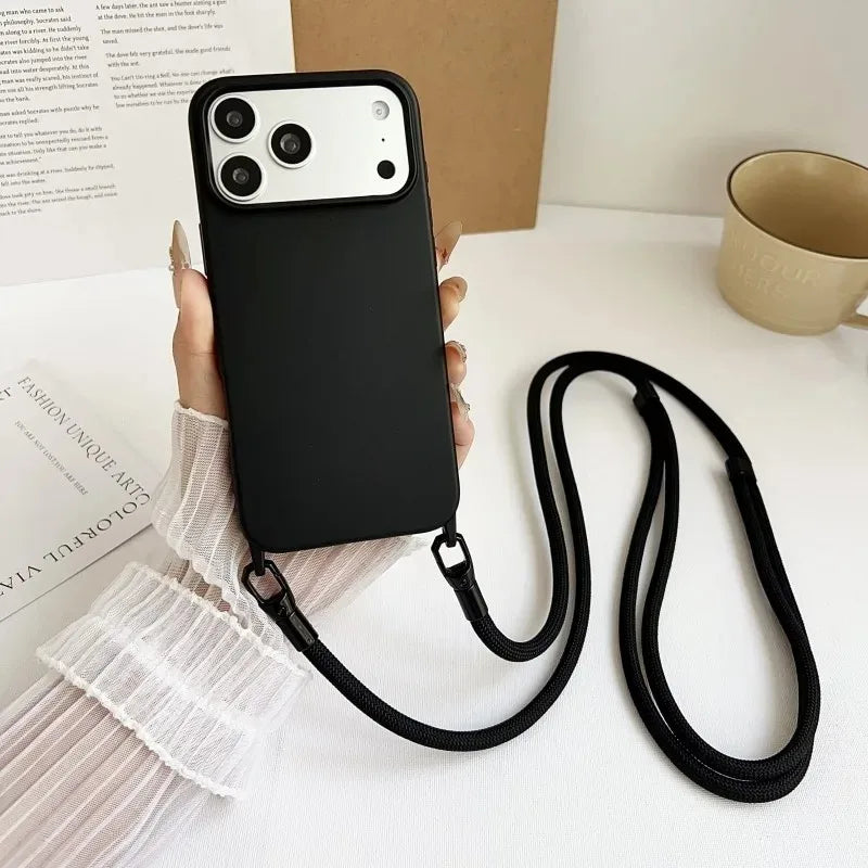 Original Silicone Lanyard Phone Case For iPhone 17 16 15 14 13 Pro Max 17Pro 16Pro Air Shockproof Crossbody Cord Strap Cover