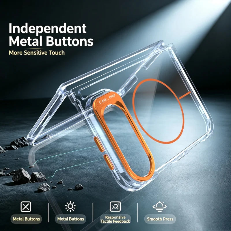 Luxurious Original Skin Clear Lens Holder Magnetic Phone Case For IPhone Duo For Magsafe All-round Anti Drop Protective Cover