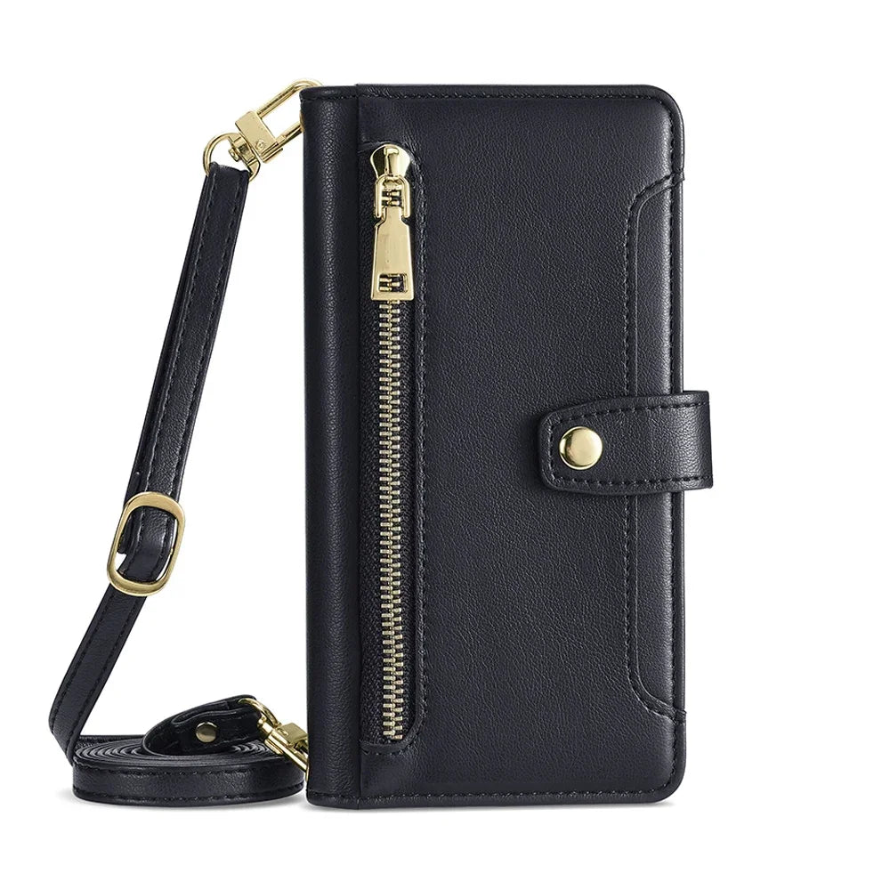 Zipper Wallet Phone Case for Samsung Galaxy A17 A07 A56 A36 A26 A16 Galaxy S25 Ultra Samsung S25 FE Plus S25Edge Phone Bag Strap
