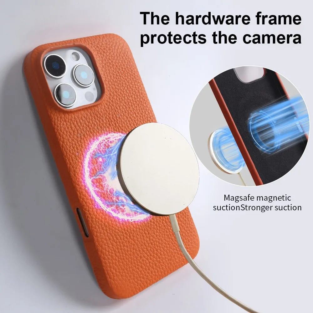 Luxury Magnetic For Magsafe Genuine Leather Case For IPhone16Pro Max 15 14 13 12 11 Business Full Wrapped Phone Cases Back Cover