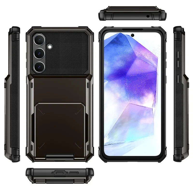 Flip Cards Solt Wallet PC Case For Samsung Galaxy S24 Ultra S23 Plus S22 S21 A15 A25 A35 A55 5G A16 A06 Armor Funda Stand Cover