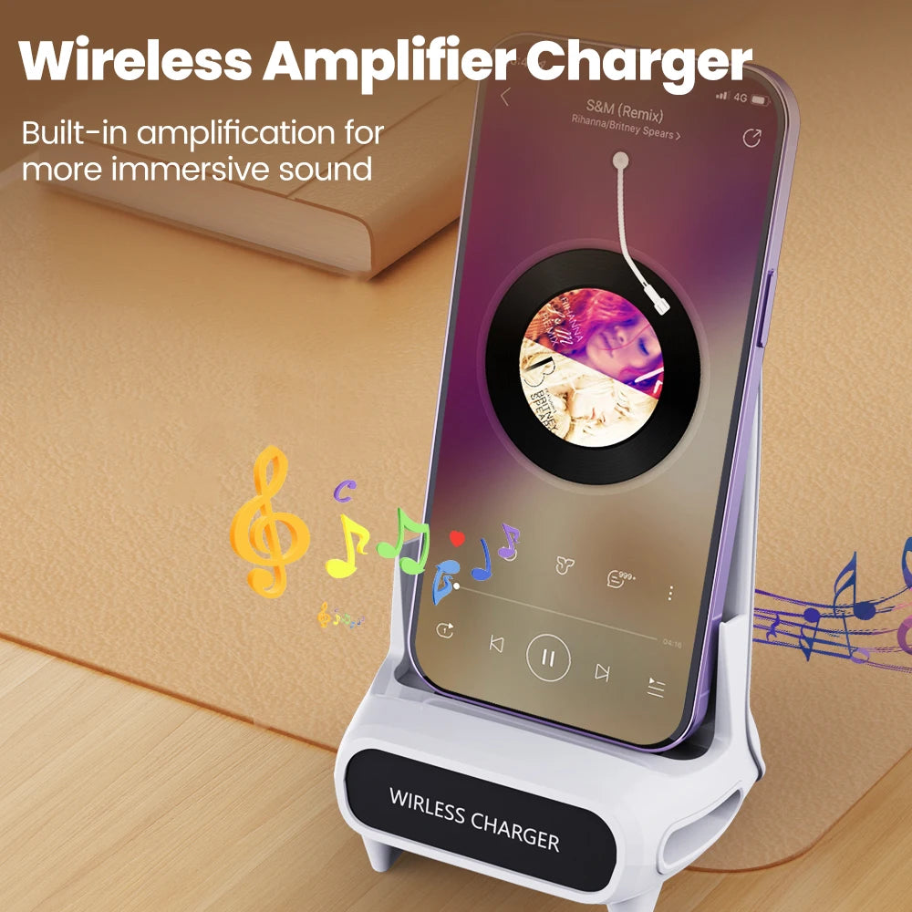 15W Portable Mini Chair Wireless Charger Stand Desktop Super Fast Charging With Speaker Function Universal Mobile Phone Stand