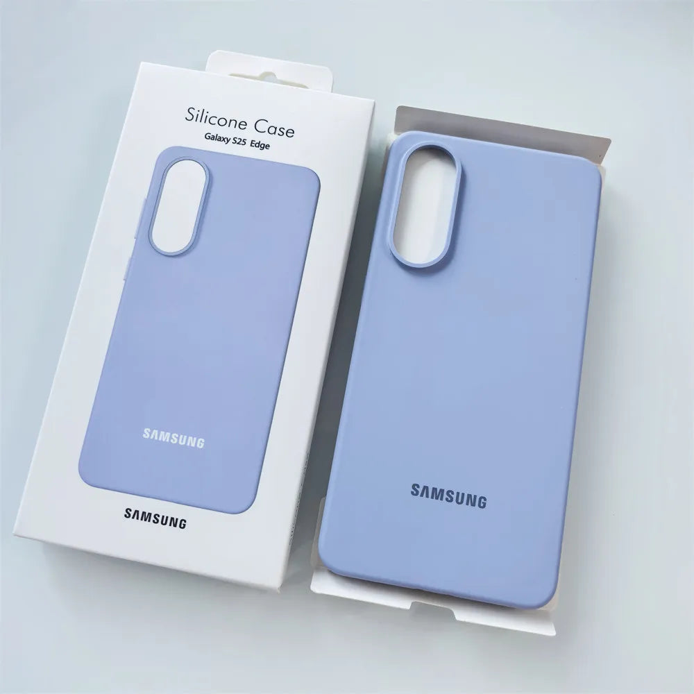 Original Samsung Galaxy S25 Edge 5G Case Silky Liquid Silicone Cover S25 Edge SM-S9370 Soft-Touch Back Protective Housing & Box
