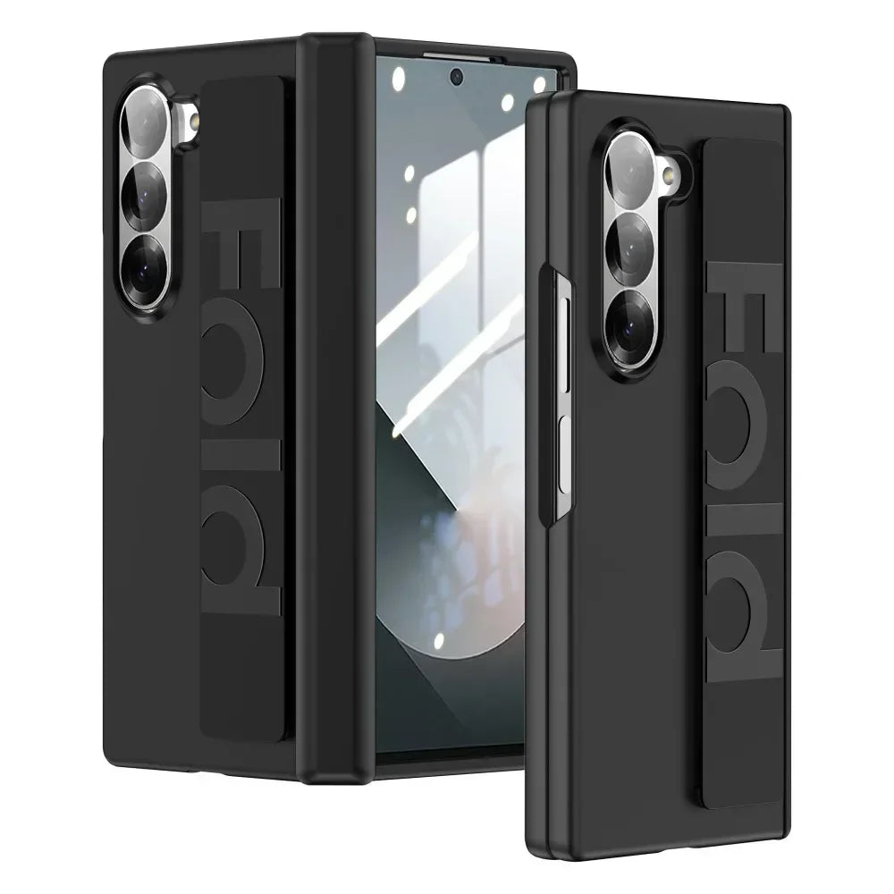 Luxury Matte Elasticity Wrist Strap Phone Case for Samsung Galaxy Z Fold 8 Ultra 7 6 5 Wristband Shockproof Hinge Protect Cover