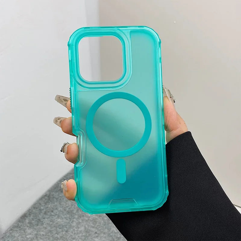 Trendy 3IN1 Magnetic Shockproof Case for IPhone 17 16 15 14 13 12 Pro Max Frosted Slim Clear Translucent Wireless Charging Cover