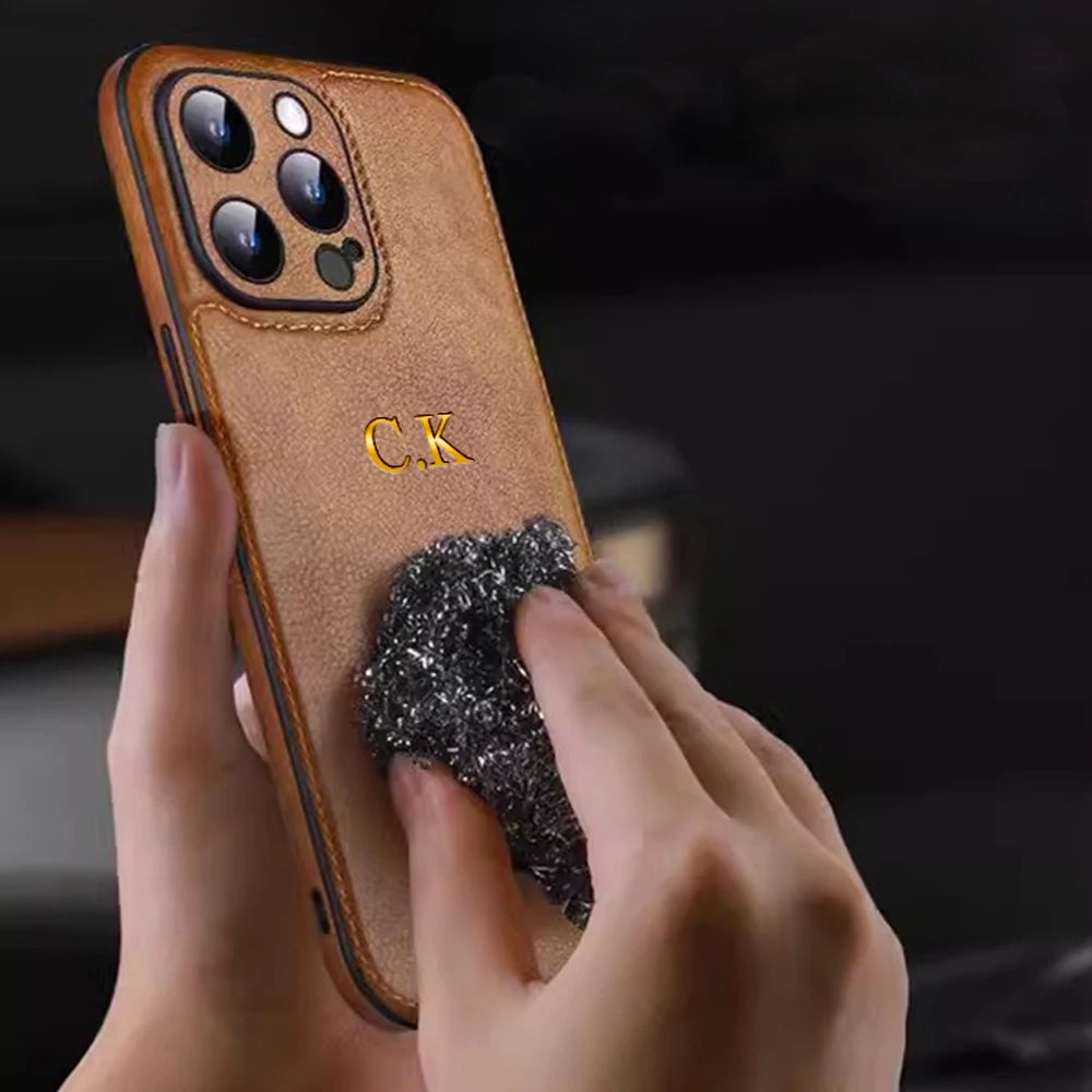 Personalized Name Classic Leather Case For iPhone18 17 16 15 14 13 12 11 Pro Max 17Air Luxury Customized Initials Engraved Cover