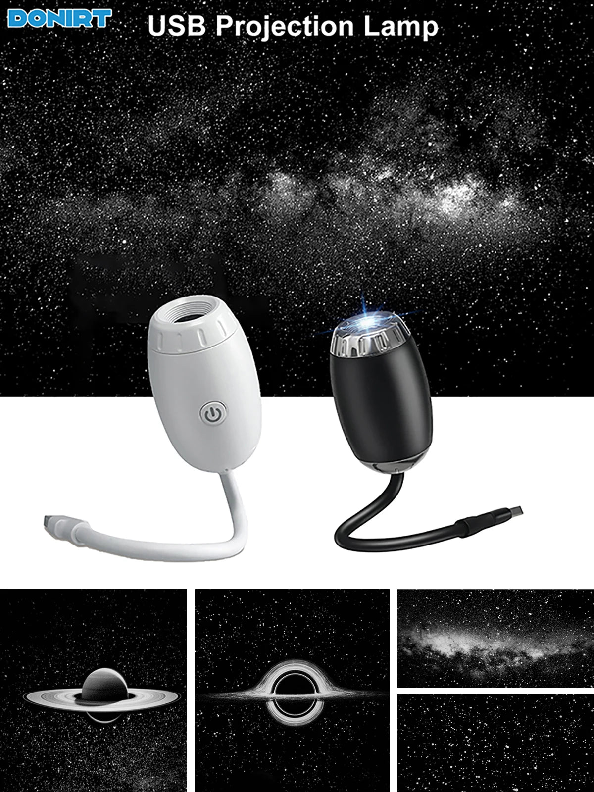 USB Galaxy Projector Light Car Roof Ambient Light Adjustable Focus Car Atmosphere Projection Lamp Romantic Room Star Night Light