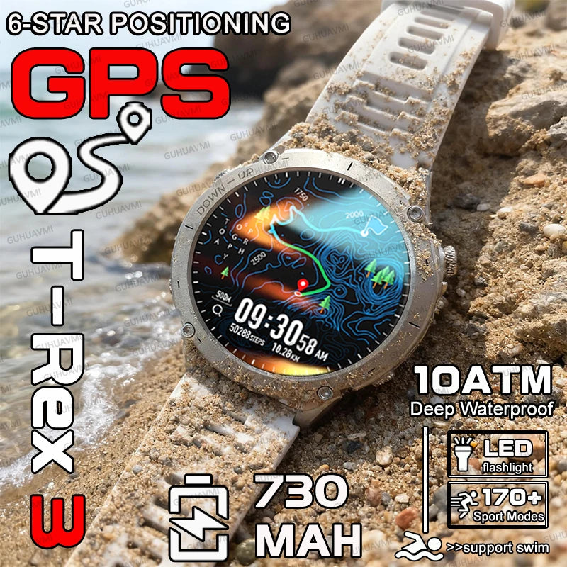 Outdoors TANK New GPS SmartWatch Man Dual-Band GNSS Military 10ATM Waterproof LED Flashlight Compass Altimeter NFC HD Call Watch