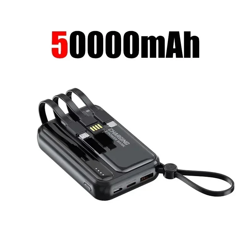 Lenovo New 500000mAh 4 Cables High Capacity Mini Power Bank Fast Charging Portable External Battery Supply New For iPhone Xiaomi