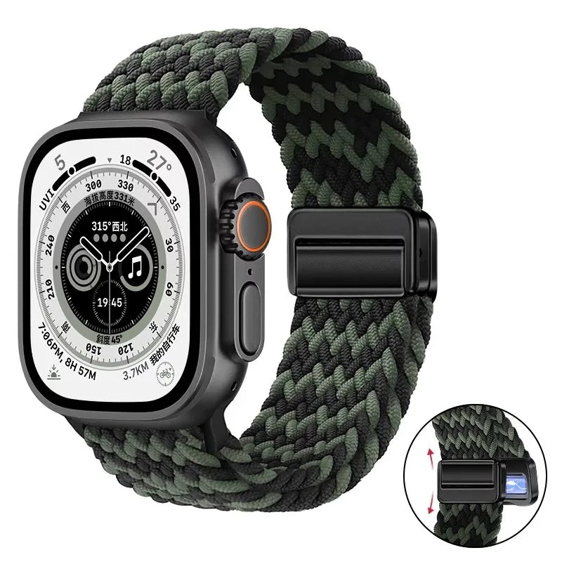 Nylon Braided Loop Band For Apple Watch Ultra 3 2 49mm 11 10 46mm 42mm 9 8 7 45/41mm Magnetic Strap iWatch 6 5 SE 44/40mm Correa