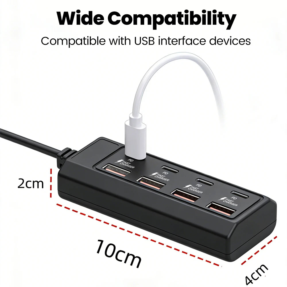 8 in 1 HUB USB 4USB +4Type-C Extender Cable Docking Station Desktop Computer Laptop External USB Interface Extender