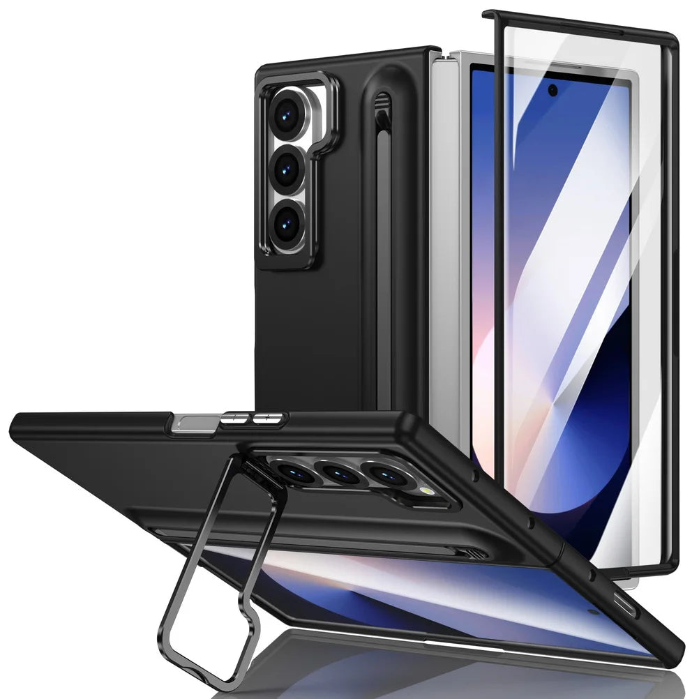 Lens Holder Stand Tempered Glass Film Phone Case for Samsung Galaxy Z Fold 8 Ultra 7 6 5 4 3 Hinge Protection Shockproof Cover