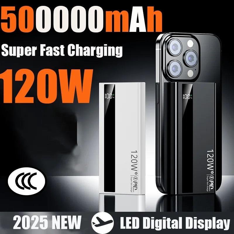 Lenovo 500000mAh High Capacity PowerBank 120W Super Fast Charging Portable External Battery Powerbank for iphone Samsung Huawei