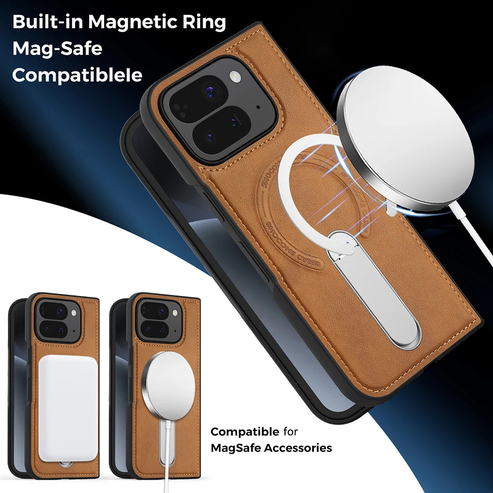 Magnets Magnetic For Magsafe PU Leather Case For Google Pixel 10 Pro Fold Wireless Charging Shell