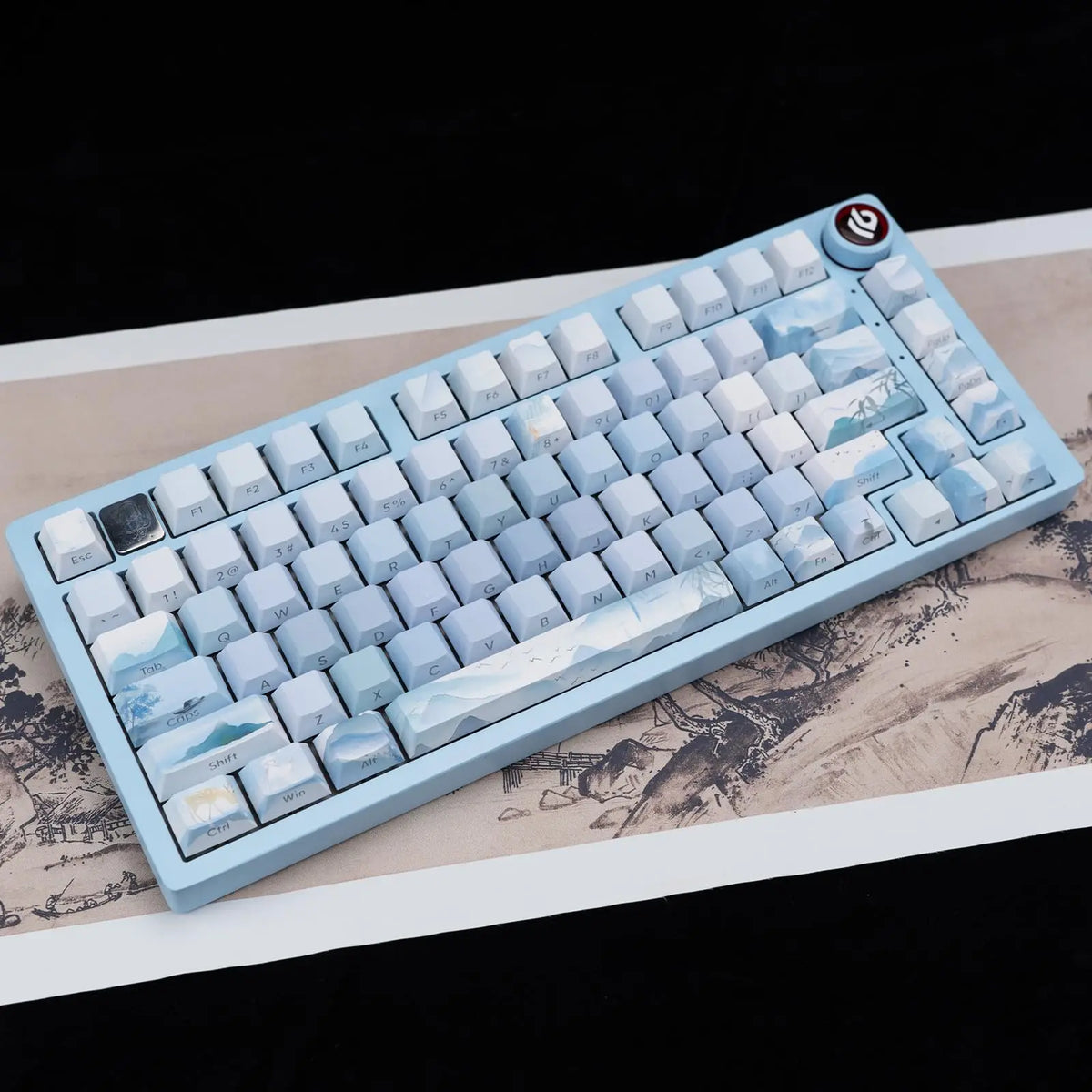 Kanagawa Themed Top/Side Printed RGB Backlit Keycaps 125 Keys Dye Sub PBT Keycaps Cherry Profile for Cherry MX Swtches Keyboard