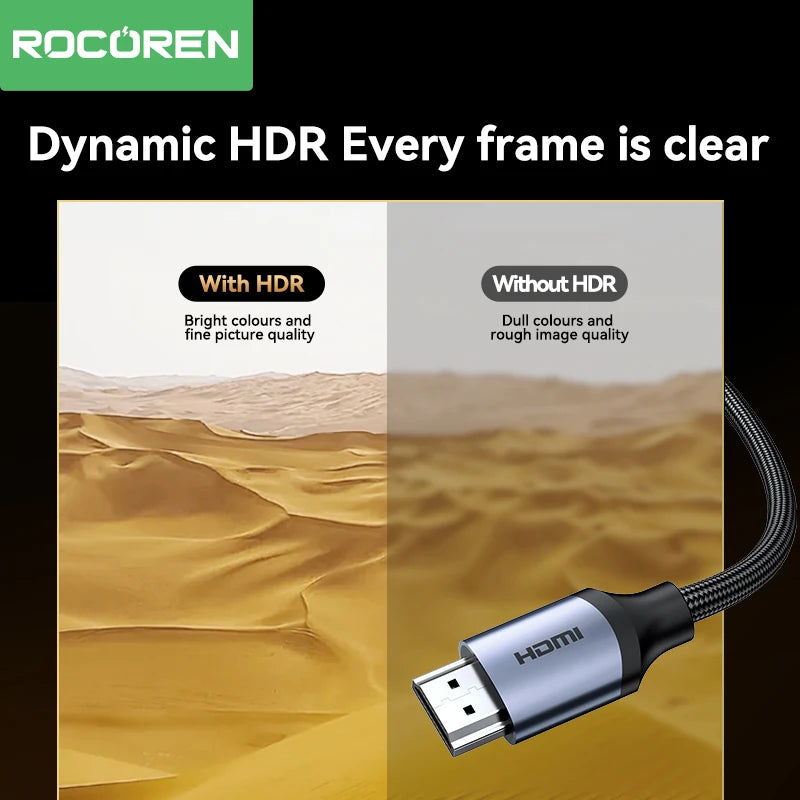 Rocoren 4K HDMI Cable Male to Male HDMI 2.0 Cable High Speed 4K@60HZ 2K@144HZ 18Gbps For PS5/PS4 Xbox Fire TV Compatible with PC