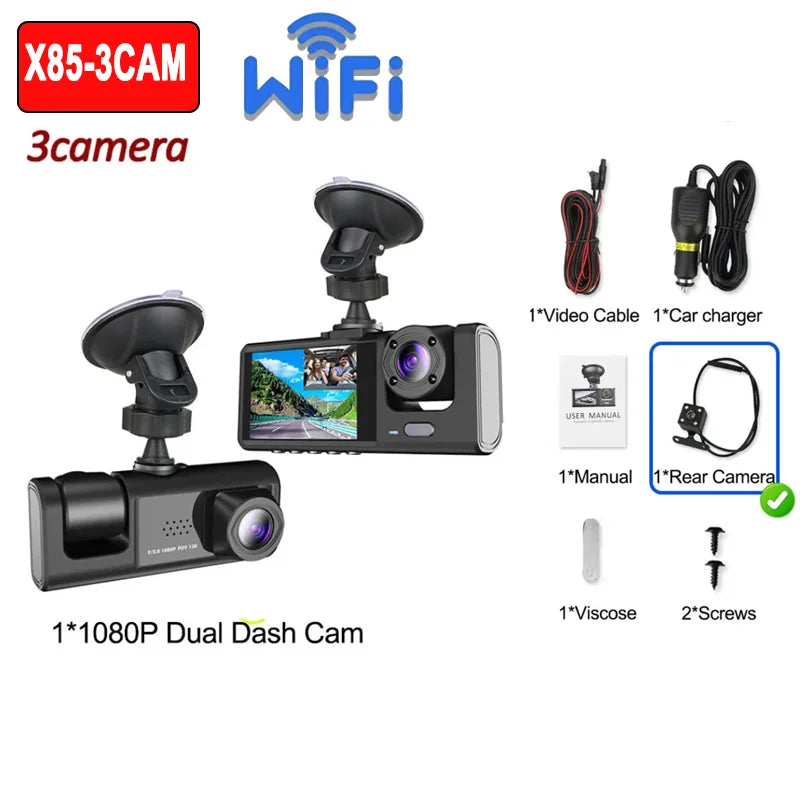 1080P Car Dvr WiFi APP 3/2Lens Dash Cam for Cars Camera for Vehicle Recorder Video Front and Rear Camera Night Vision Dashcam
