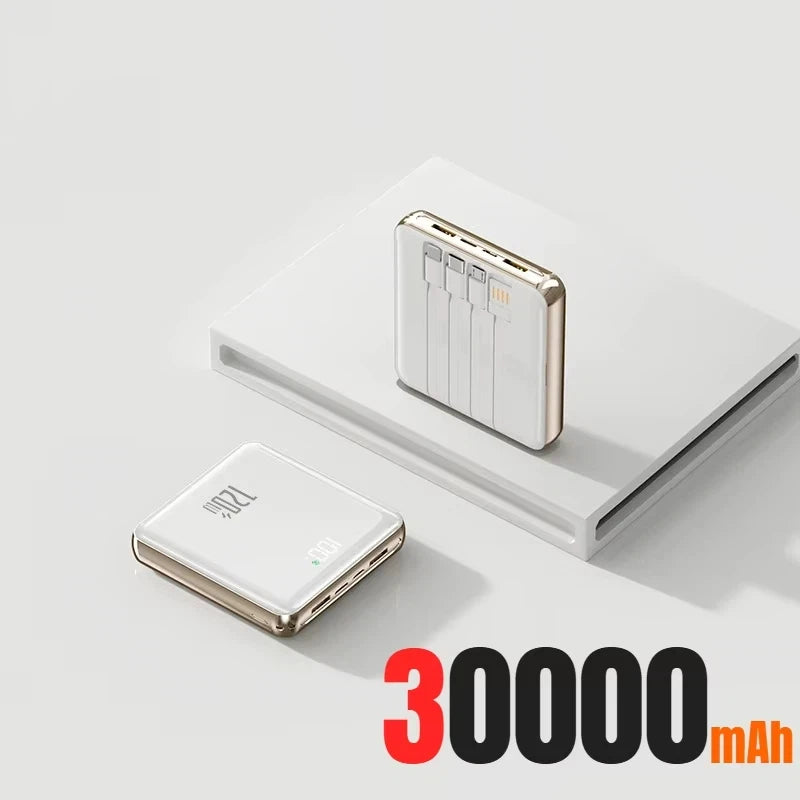 Lenovo Mini 500000mAh Power Bank Large Capacity Super Fast Charging External Battery Built-in 4 Cables for IPhone Samsung Huawei