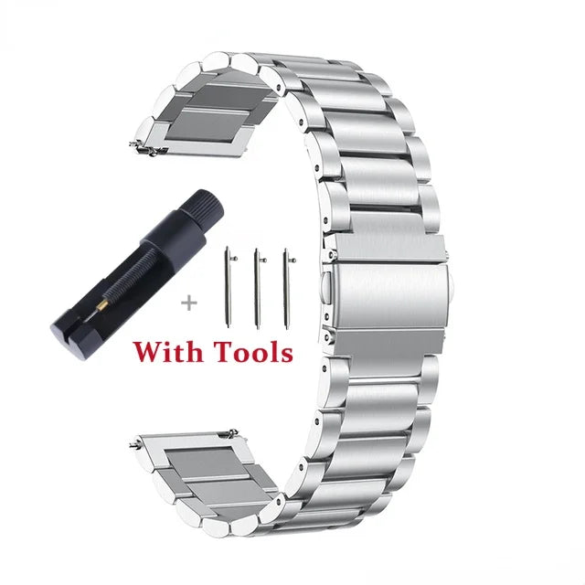 18mm 20mm 22mm 24mm Width Quick Release Full Stainless Steel Watchband Wristwatch Universal Flat Head Watch Strap Accessories