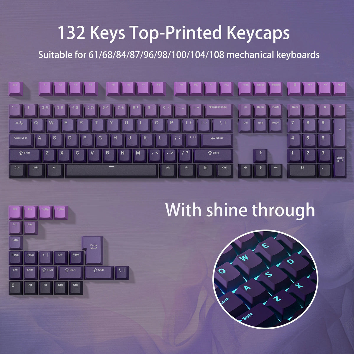 140 Keys White Grey PBT Keycap RGB Shine Through Double Shot Keycaps Cherry Profile for MX Switches Mechanical Gaming Keyboard
