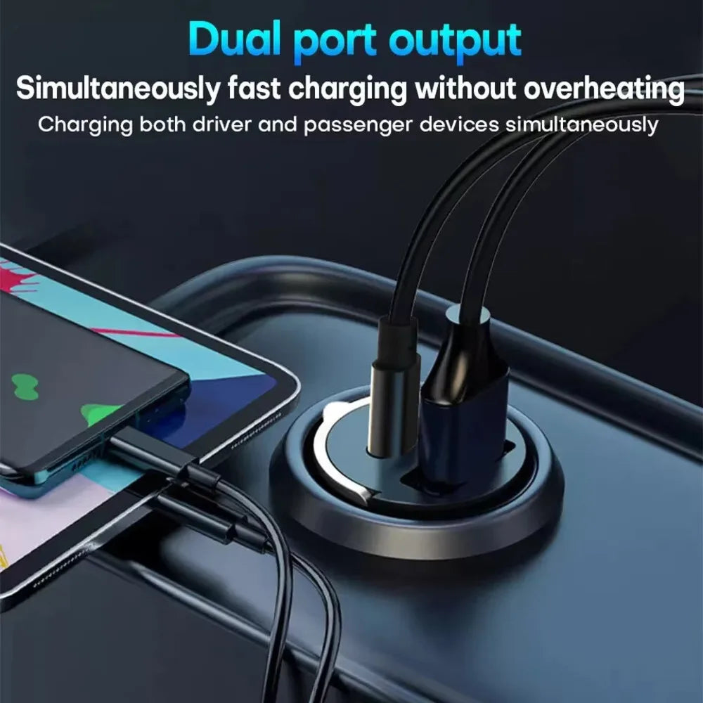 100W Metal Alloy Mini Car Charger Car USB Charger Super Fast Charging Dual Ports USB-A USB-C Hidden Phone Car Charger Adapter