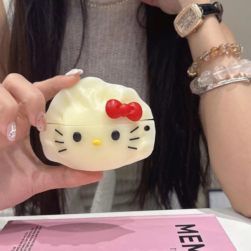 3D Dumpling Cat Earphone Ear Bag Case For Apple Airpods Pro 3 2 1 4 With Hook Buckle