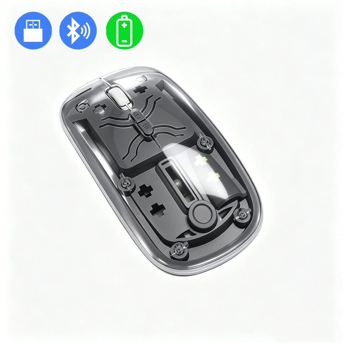 Transparent Bluetooth Wireless Mouse Dual Mode 2.4G Silent Mute Mouse Type-C Rechargeable 3 DPI Adjustable Office Mice for Game