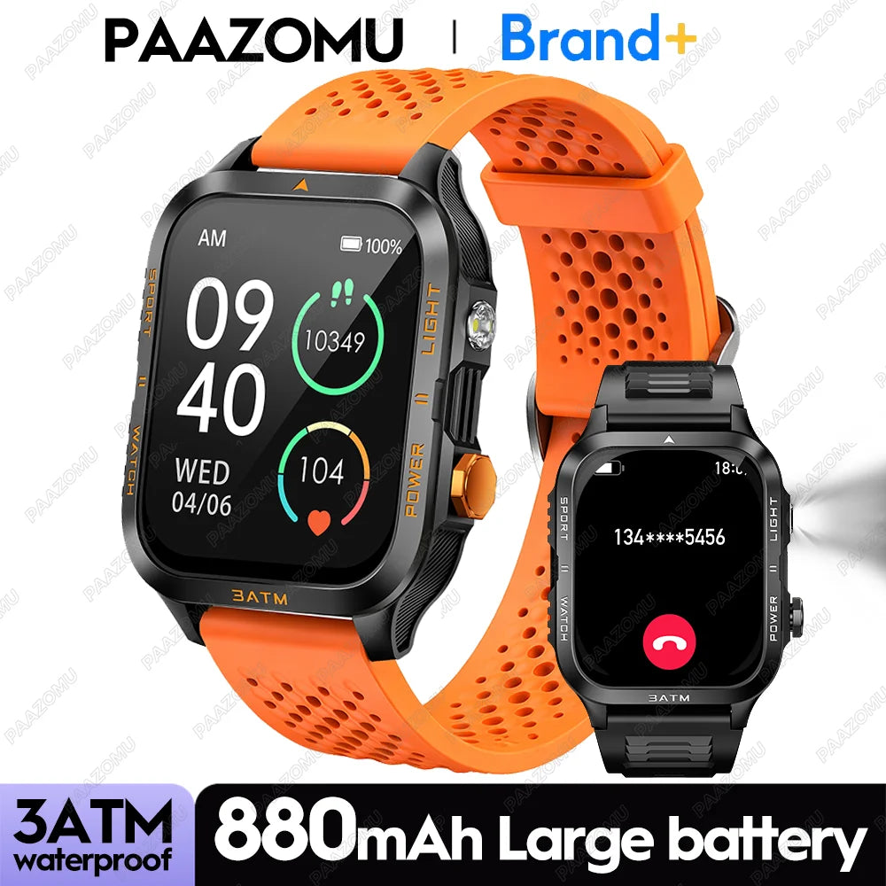 Smartwatch 3ATM Waterproof 1.96''HD Screen BT Call Health Monitor Flashlight 880MAH Battery Sports Smart Watch For Android iOS