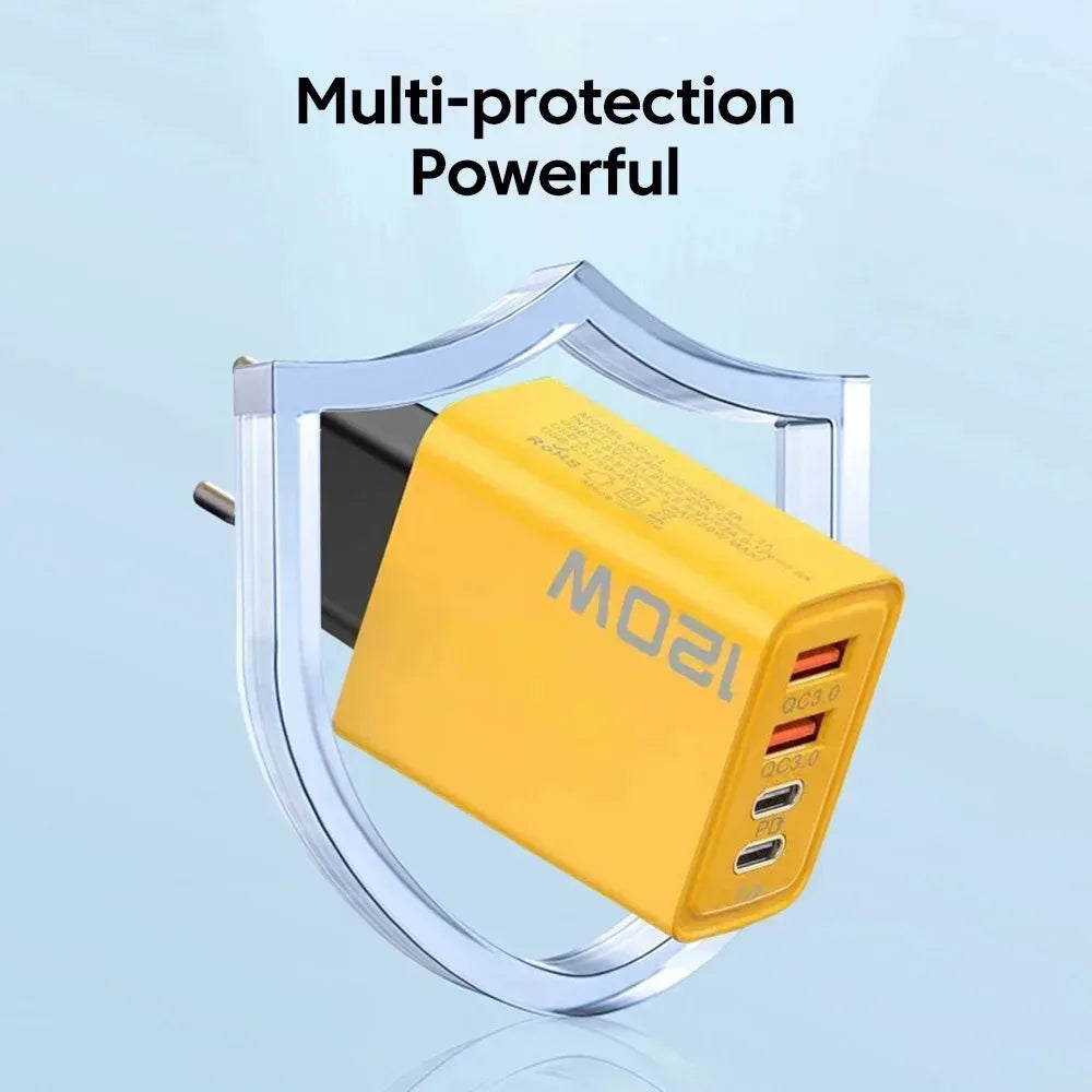 120W Total Fast Charging PD USB Type-C Wall Adapter Quick Charger for iPhone 16/15/14 Xiaomi Huawei Redmi Oneplus Phone Charger