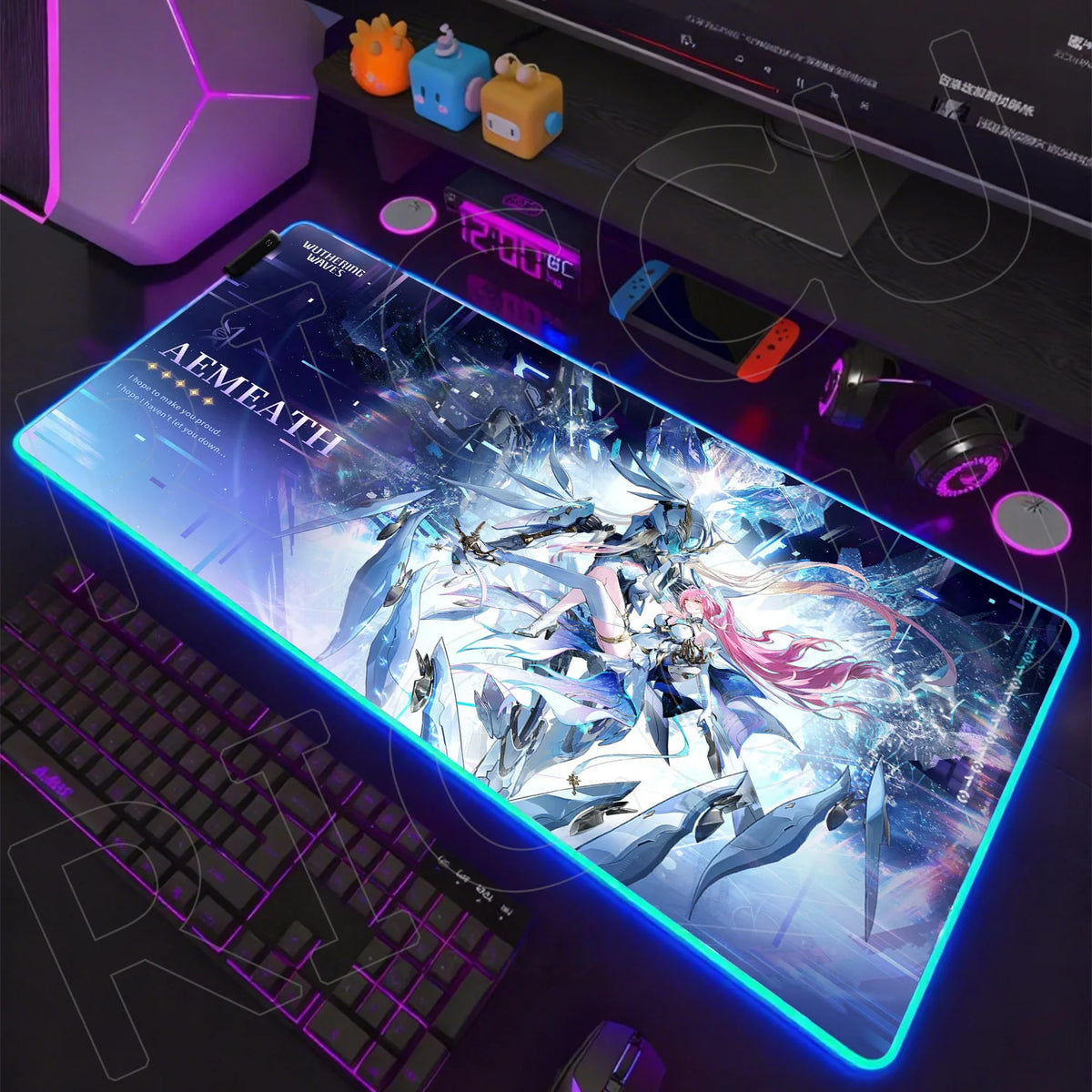 RGB HD XXL Mousepad Game Wuthering Waves Aemeath Mouse Pad Rug Desk Mat Computer Gaming PC Accessories Rubber Keyboard LED Mats