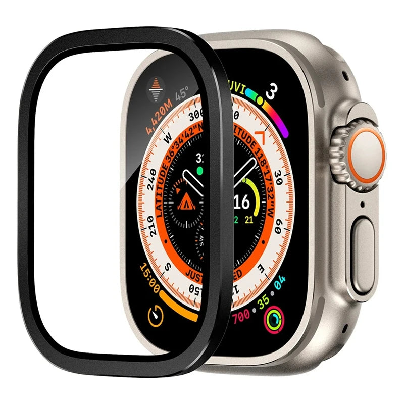 Aluminium Alloy Case+Tempered Glass for Apple Watch Ultra 2 49mm Anti-Scratch Screen Protector for iWatch Ultra 49mm Cover Film