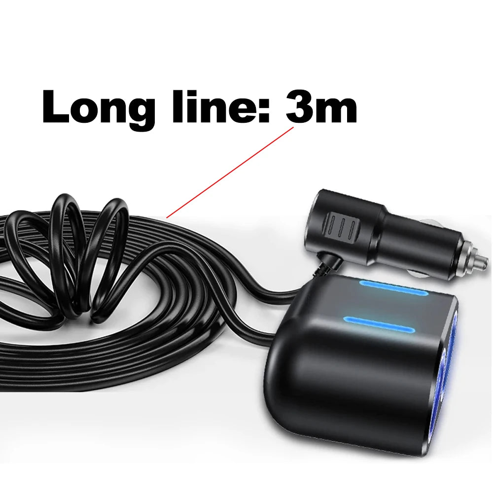 7 in 1 USB Type C Car Cigarette Lighter Splitter 4-Socket Fast Charger Power Adapter for Car DVR GPS Dashcam 12V 24V