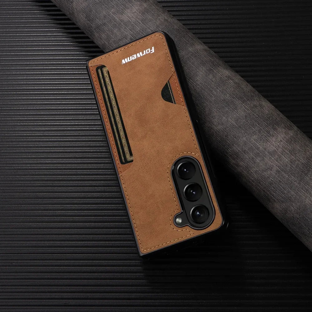 Luxury PU Leather + PC Hold Case for Samsung Galaxy Z Fold 8 Ultra 7 6 5 4 3 Fold7 Fold6 Fold8 Card Slot Phone Cover Etui Coque