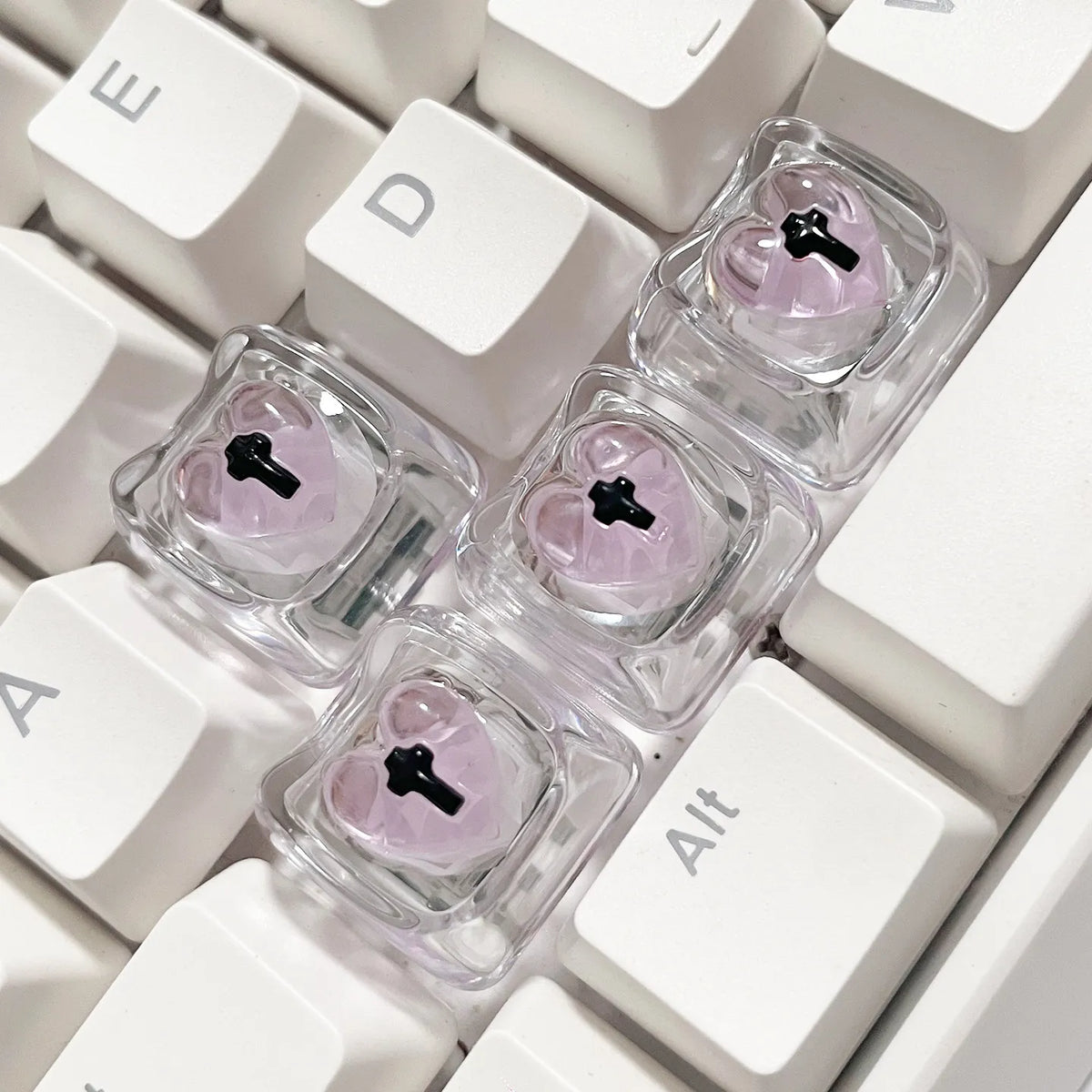 4pcs Transparent Cat Pink Keycaps Cute Custom RGB Backlit Heart-Shaped Keycaps for Girls—DIY Gaming Keyboard Keycaps