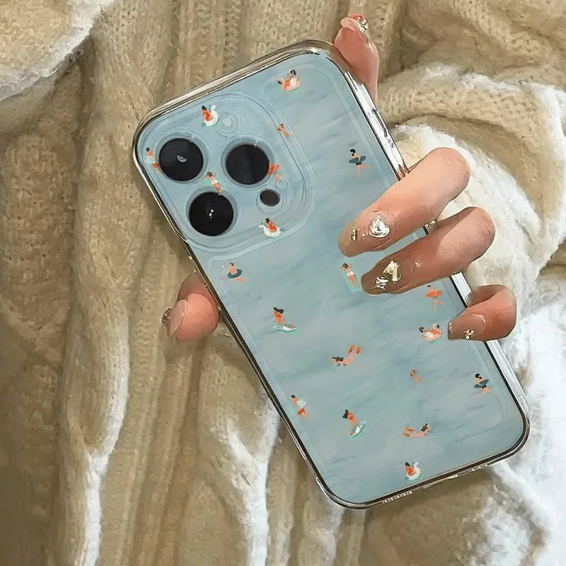 INS Summer Refreshing Creative Blue Pool Cool Trend Phone Case For iPhone 16 E 15 14 13 12 11 Pro XR XS Max 7 8 Plus Y2K Cover 