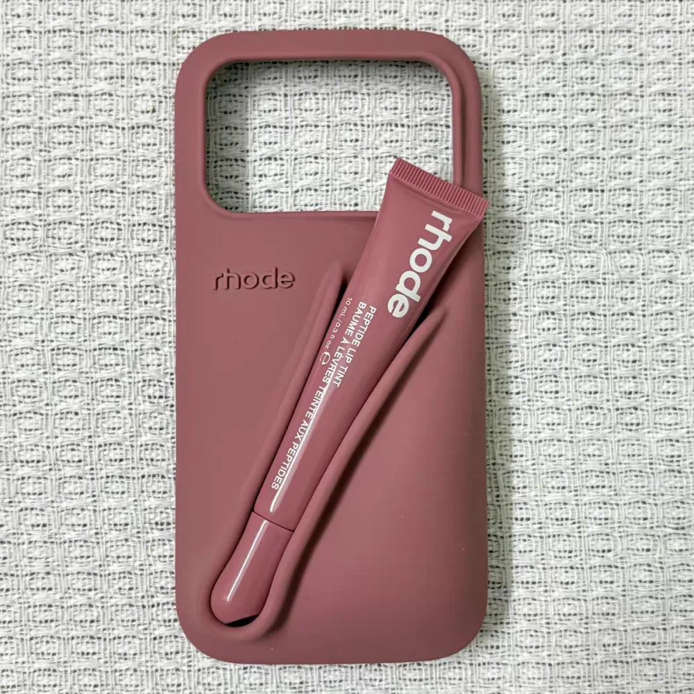 With Lipstick&Box Lip Gloss Holder Phone Case For iPhone Air 17 16 15 14 13 12 Pro Max Rhode Lipstick Trendy Silicone tpu Cover