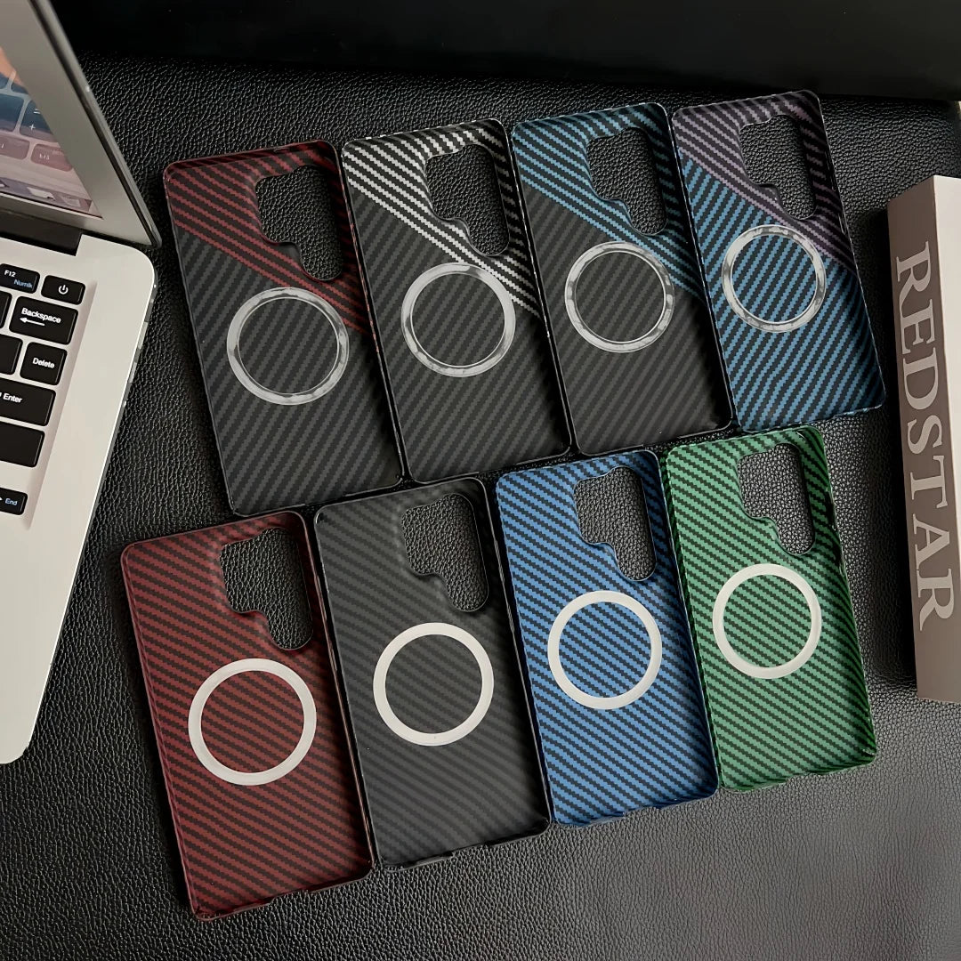 For Magsafe Magnetic Phone Case For Samsung Galaxy S25 S23 S24 S22 S21 S26 Ultra Plus Luxury Thin Slim Carbon Fiber Bumper Cover