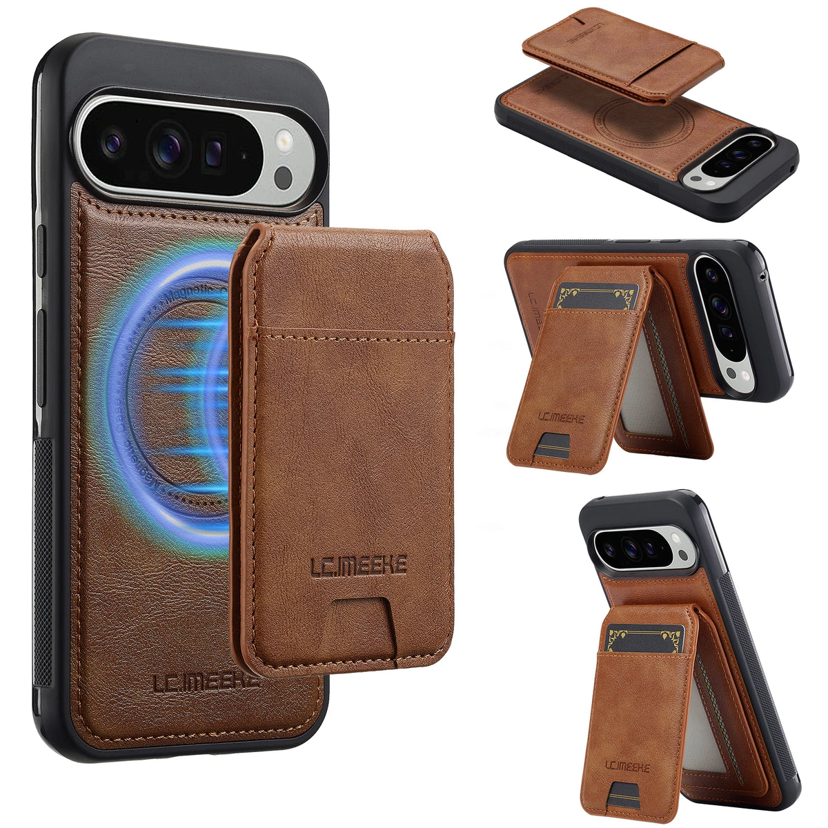 2 in1 flip For Magesafe Magnetic Leather Phone Case For Google pixel 10 9 8 pro XL 8A 9A 7 cover Luxury card holder funda cases