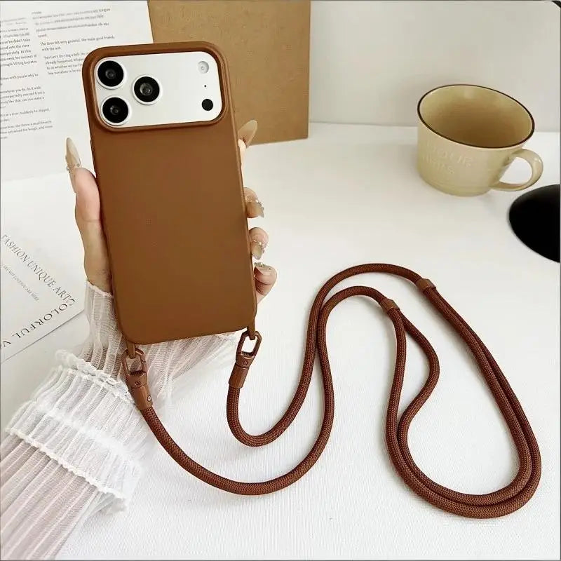 Original Silicone Lanyard Phone Case For iPhone 17 16 15 14 13 Pro Max 17Pro 16Pro Air Shockproof Crossbody Cord Strap Cover
