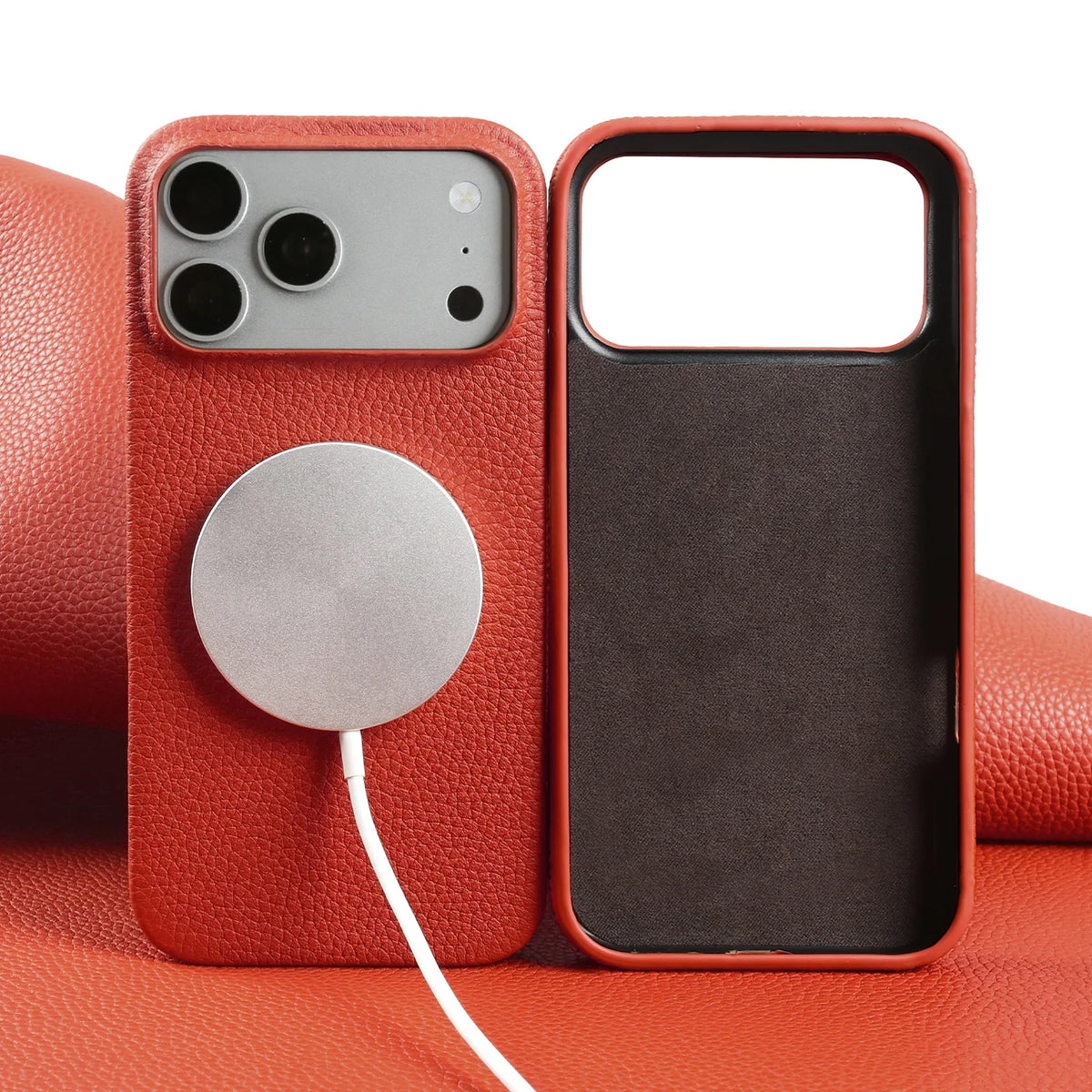 Litchi Genuine Leather Case for iPhone 17 Pro Max 16 15 14 13 12 11 For Magsafe Luxury Genuine Leather Handmade Phone Cover