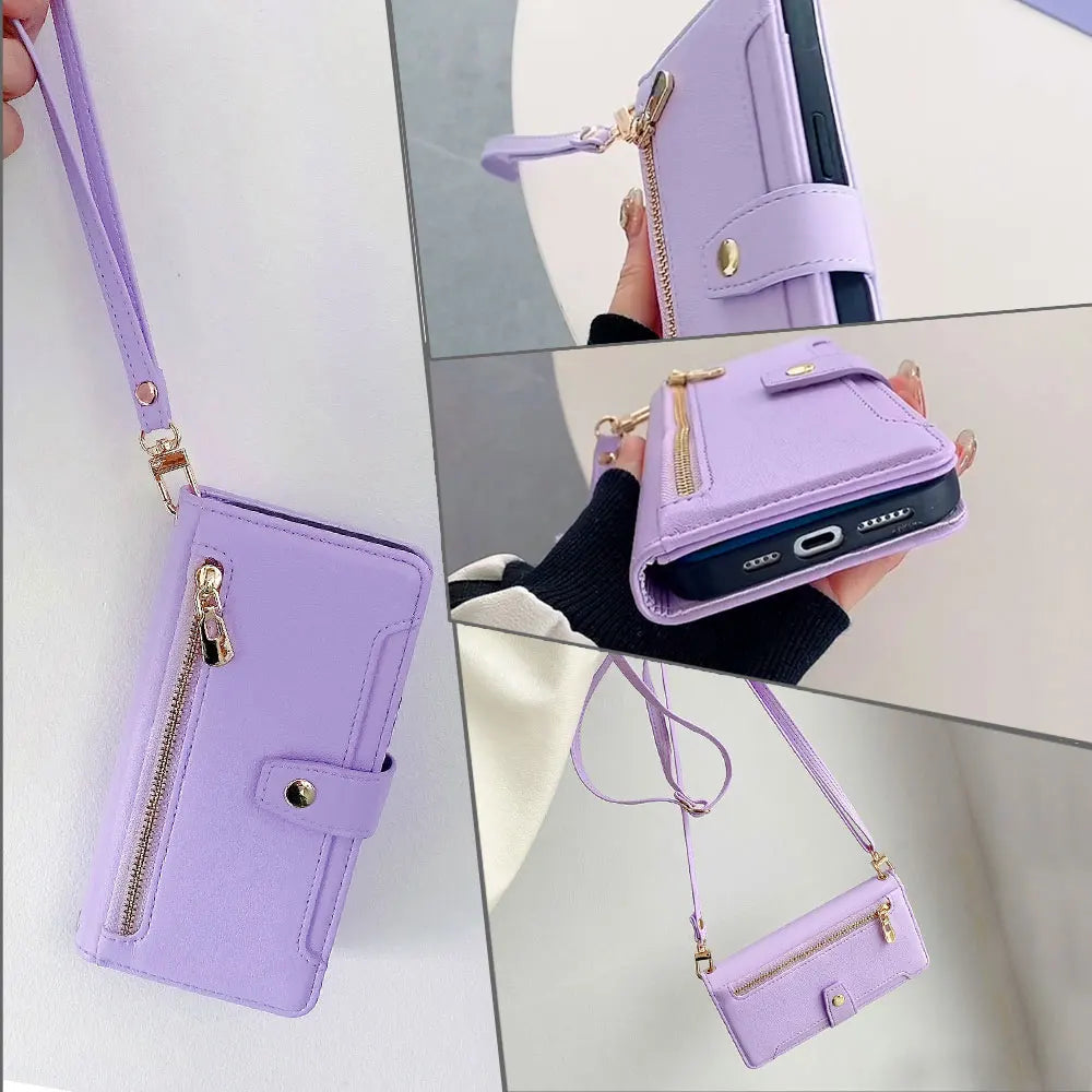 Zipper Wallet Phone Case for Samsung Galaxy A17 A07 A56 A36 A26 A16 Galaxy S25 Ultra Samsung S25 FE Plus S25Edge Phone Bag Strap